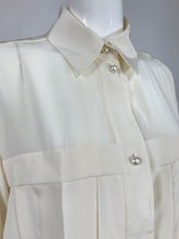 Chanel 2020 Off White Silk Pleated Long Sleeve Blouse