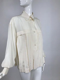 64940 auth CHANEL white cotton POPLIN PATCH POCKET Button Up Shirt 42 L 