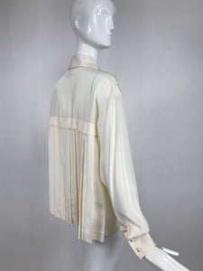 Chanel 2020 Off White Silk Pleated Long Sleeve Blouse