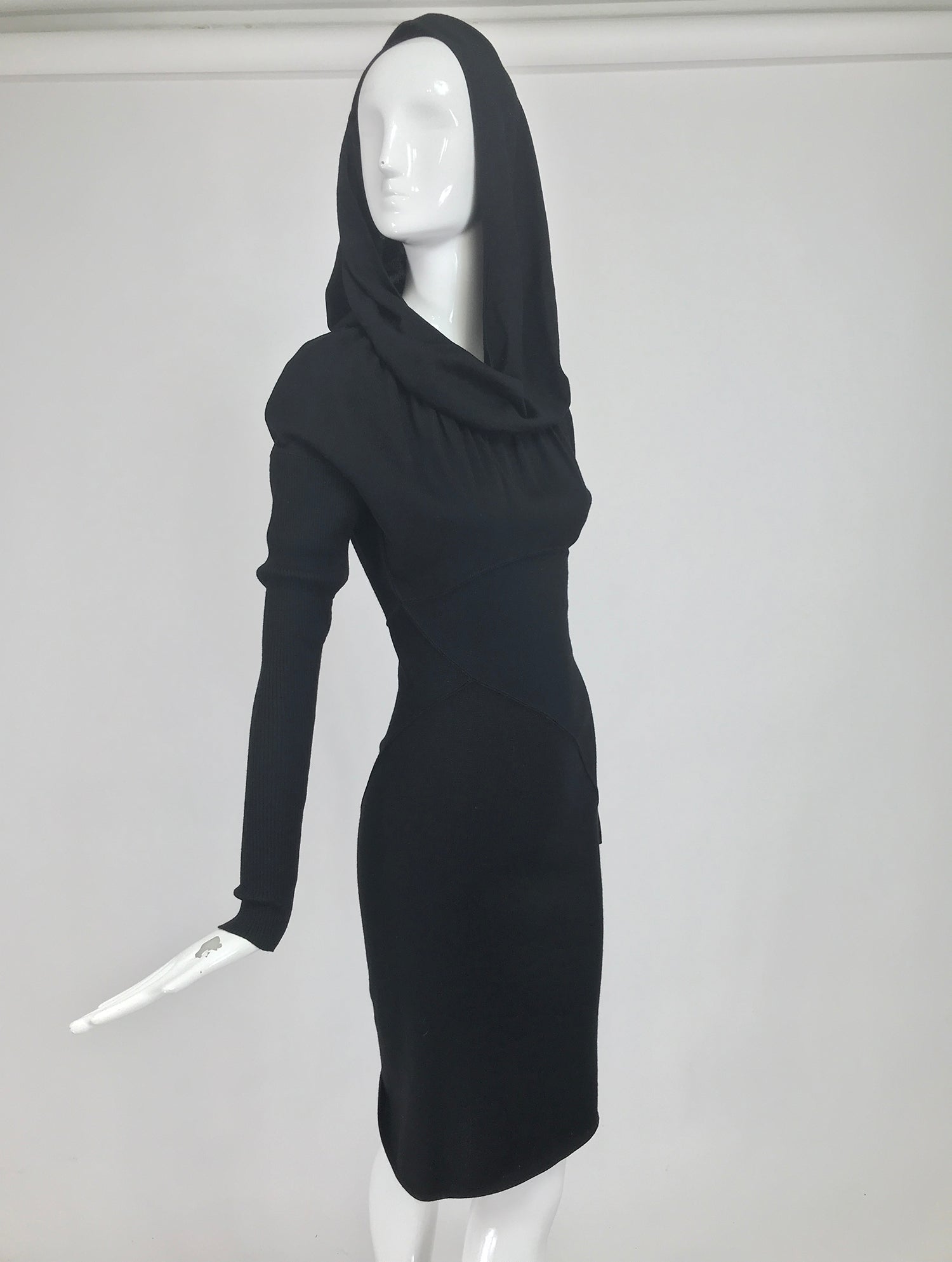 Azzedine Alaa Black Hooded Body Con Dress 1980s  Palm Beach Vintage