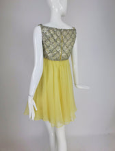 SOLD Vintage Malcolm Starr Baby Doll dress rhinestones and Lemon Chiffon 1960s
