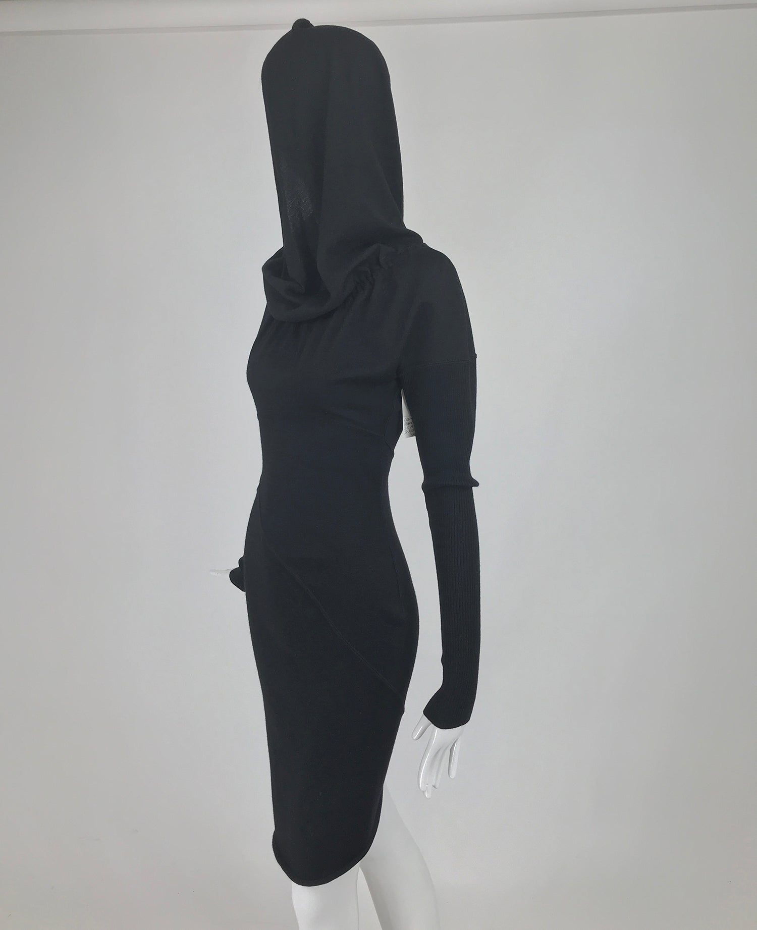 Azzedine Alaa Black Hooded Body Con Dress 1980s Palm Beach Vintage Azzedine Alaa Black Hooded Body Con Dress 1980s Palm Beach Vintage