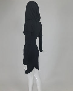 Azzedine Alaïa Black Hooded Body Con Dress 1980s
