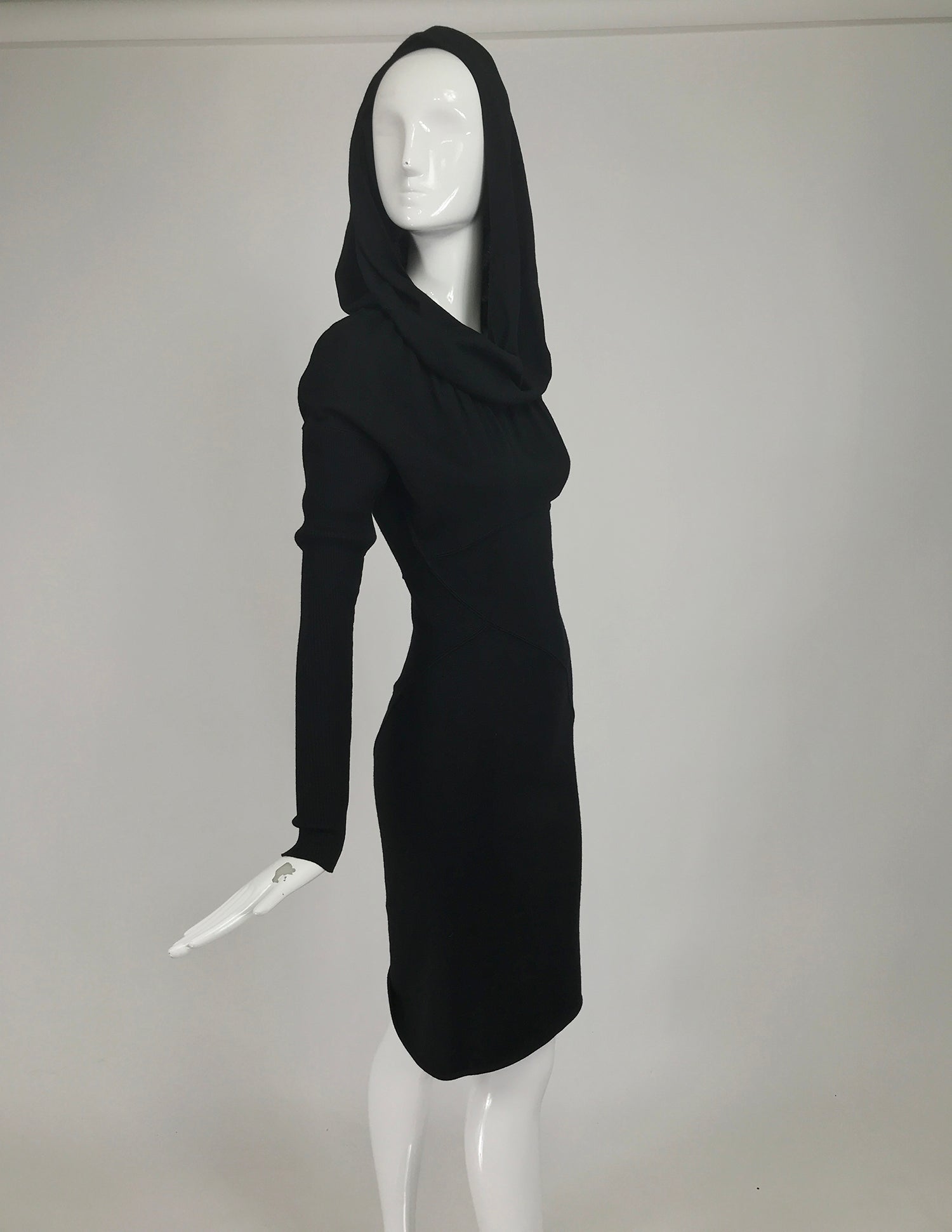 Azzedine Alaïa Black Hooded Body Con Dress 1980s – Palm Beach Vintage