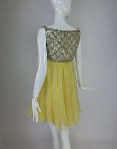 SOLD Vintage Malcolm Starr Baby Doll dress rhinestones and Lemon Chiffon 1960s