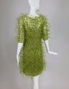 SOLD Chado Ralph Rucci Spring Green Feather and Sequin Dress Recent