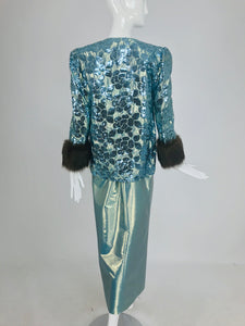 Nolan Miller Dynasty Collection Gown and Fur Trimmed Jacket 1980s