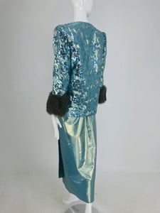 Nolan Miller Dynasty Collection Gown and Fur Trimmed Jacket 1980s