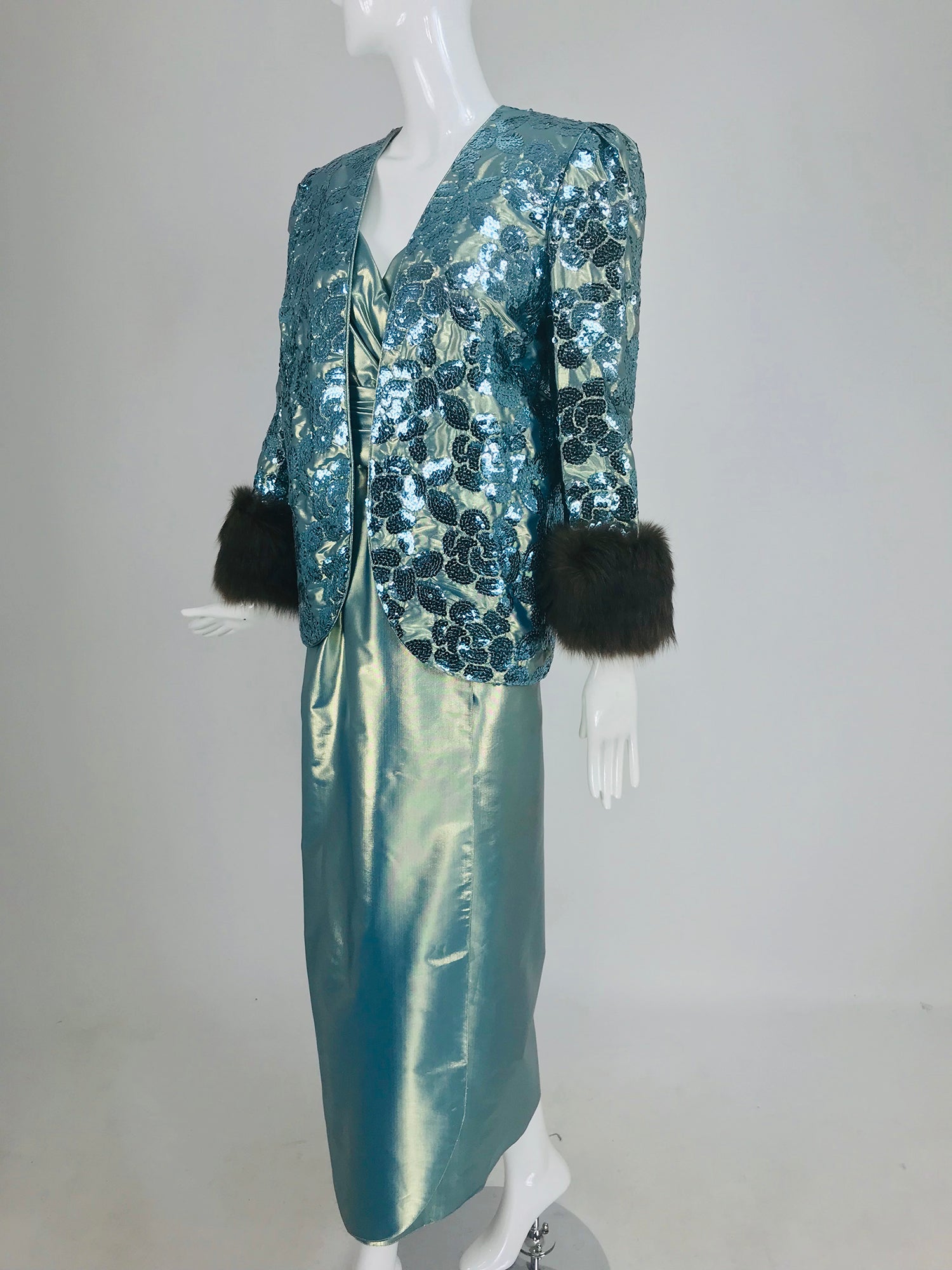 Nolan Miller Dynasty Collection Gown and Fur Trimmed Jacket 1980s – Palm  Beach Vintage