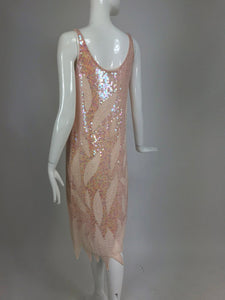 Pink sequin and beaded flame hem dress 1980s