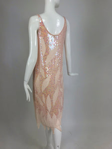 Pink sequin and beaded flame hem dress 1980s
