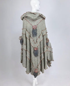SOLD Leigh Westbrook hooded gray knitted wool cape art to wear 1980s