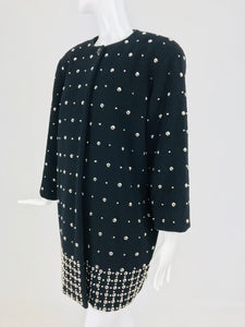 SOLD Nancy Heller Black Cashmere and Wool Silver Studded Coat 1980s