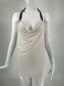 Ralph Lauren Cream Silk Leather Harness Strap & Buckle Halter Dress/Top
