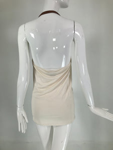Ralph Lauren Cream Silk Leather Harness Strap & Buckle Halter Dress/Top