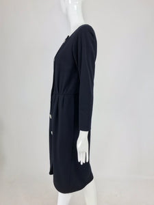 Yves Saint Laurent Black Jersey Dress with Rhinestone Buttons 1980s