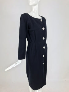 Yves Saint Laurent Black Jersey Dress with Rhinestone Buttons 1980s