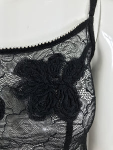 SOLD Chanel Black Lace Pearl Trimmed Embroidered Camisole 2004a