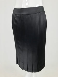 SOLD Chanel Black Silk Satin Pleated Hem Fitted Skirt Unworn with Tags  2005p
