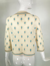 Cream Crochet & Cord Work Applique Cardigan Sweater 1960s Handmade