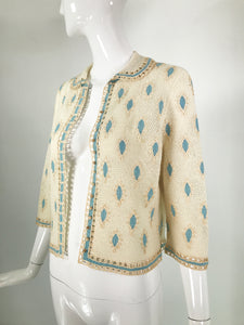 Cream Crochet & Cord Work Applique Cardigan Sweater 1960s Handmade