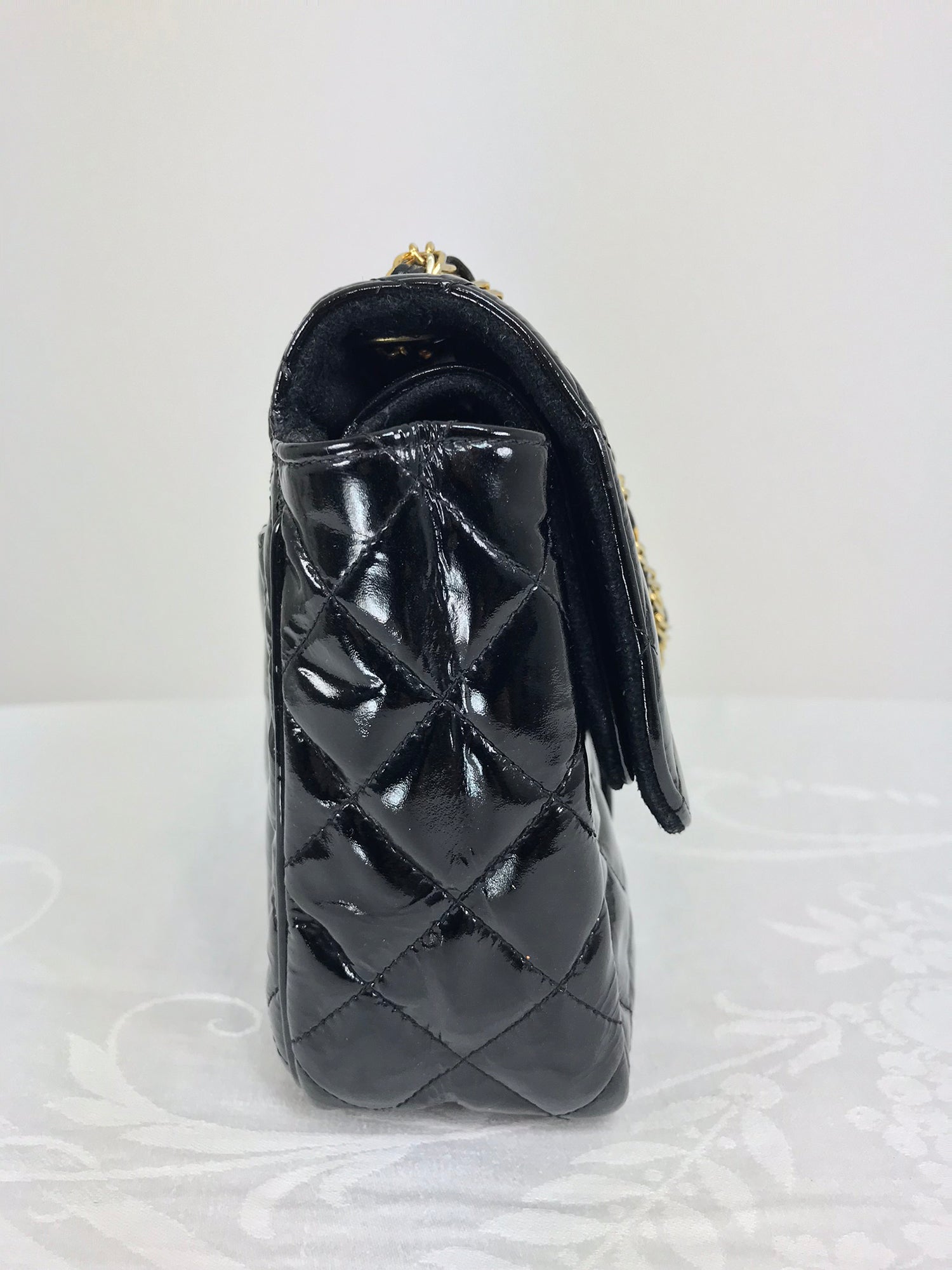 1993 Chanel Black Quilted Patent Leather Vintage Classic Timeless Backpack