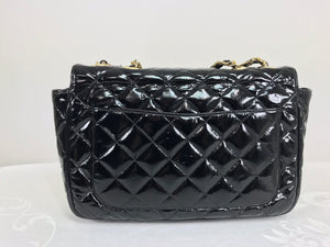 Vintage Jay Herbert Quilted Flap Black Patent Leather Chain Handbag 1960s