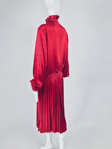 Vintage Nina Ricci Red Silk Satin Printed Blouse and Skirt set 1980s