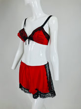 Joan's Specialty 1940s Hand Made Red Black Lace Lingerie Three Piece Set