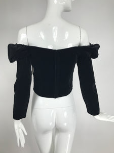 Vintage Paule Ka Paris Black Velvet Off the Shoulder Corset Bustier 1980s