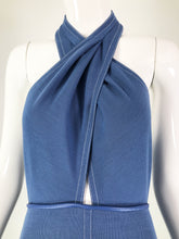 Bonnie Cashin Blue Knit & Leather Halter Neck Pocket Dress 1970s