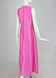 SOLD Kent Originals bubble gum pink slub silk bow front evening dress 1960s 12