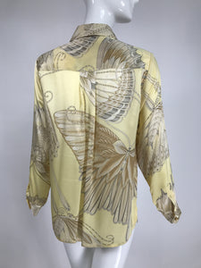 Vintage Salvatore Ferragamo Iconic Silk Satin Butterfly Blouse 1970s