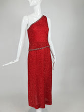 Victoria Royal Fire Engine Red Beaded Two Piece One Shoulder Gown 1960s