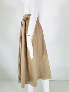 Vintage Chanel Tan Poplin Gathered Skirt with Button Pockets