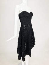 1950s Black Ribbon Work Strapless Asymmetrical Dress