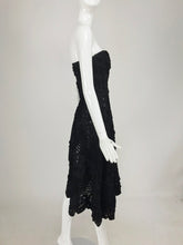 1950s Black Ribbon Work Strapless Asymmetrical Dress