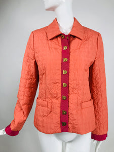 Salvatore Ferragamo Orange & Fuchsia Quilted Jacket with Ribbon Trim