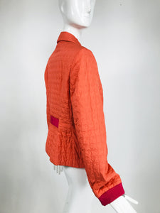 Salvatore Ferragamo Orange & Fuchsia Quilted Jacket with Ribbon Trim