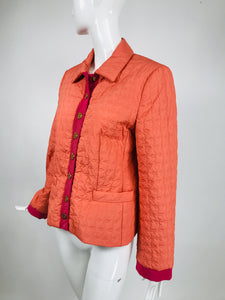 Salvatore Ferragamo Orange & Fuchsia Quilted Jacket with Ribbon Trim