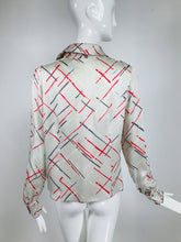 Louis Feraud Silvery White Abstract Print Silk Blouse