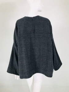 Lanvin Hiver 2015 Grey Wool Plaid Oversize Kimono Sleeve Top