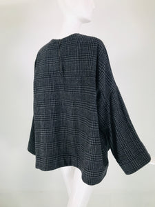 Lanvin Hiver 2015 Grey Wool Plaid Oversize Kimono Sleeve Top