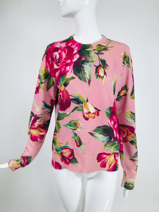 Dolce & Gabbana Rose Print Cashmere Pullover Sweater