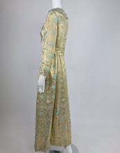 Tina Leser Original Beaded Gold Metallic Bocade Maxi Dress 1960s