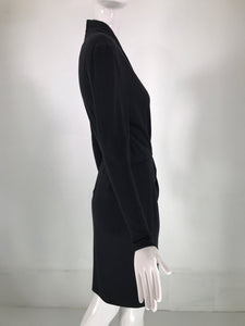 Celine Black Wool Jersey Surplice Bodice Draped Skirt 1990s