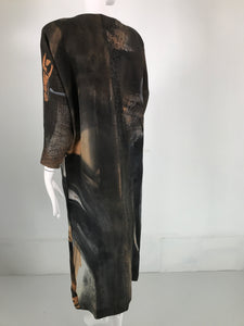 Christian Lacroix Painted Silk Button Front Bat Wing Dress 1980s
