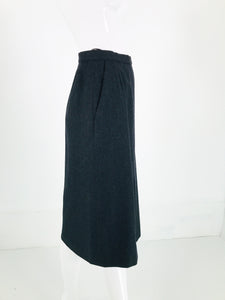 Chanel Charcoal Wool Kick Pleat Front Pocket Pencil Skirt Vintage