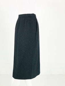 Chanel Charcoal Wool Kick Pleat Front Pocket Pencil Skirt Vintage