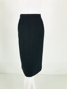 Chanel Charcoal Wool Kick Pleat Front Pocket Pencil Skirt Vintage